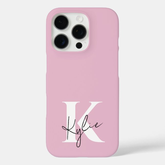 Moderner rosa Personalisierter Monogramm-Name: iPhone 16 Pro Hülle (Rückseite)