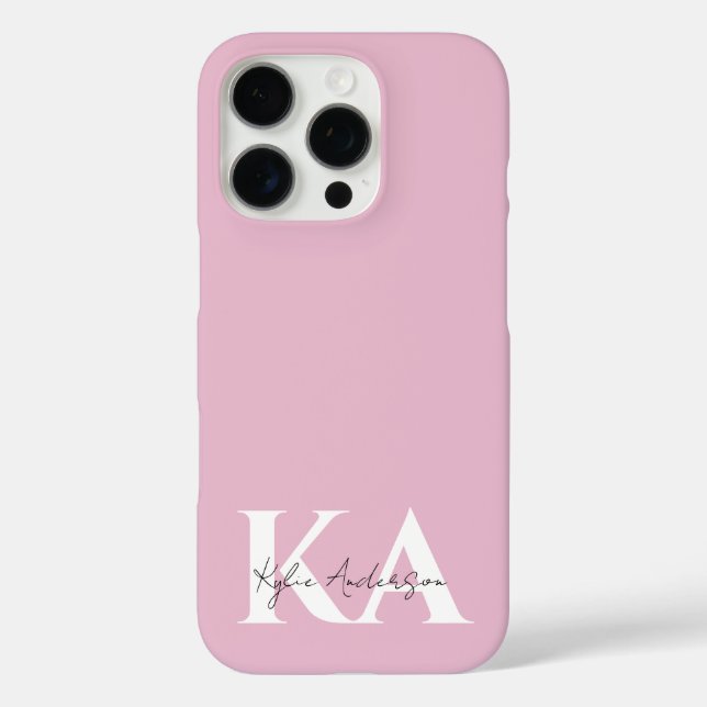 Moderner rosa Personalisierter Monogramm-Name: iPhone 16 Pro Hülle (Rückseite)