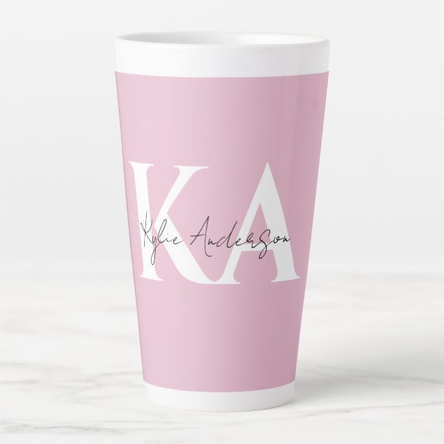 Moderner rosa Personalisierter Monogramm-Name: Milchtasse (Vorderseite)