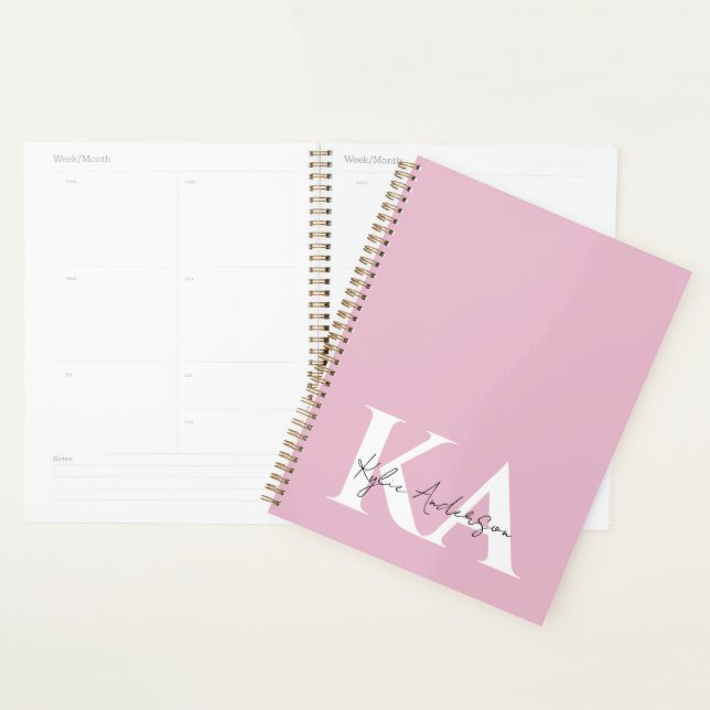 Moderner rosa Personalisierter Monogramm-Name: Planer (Anzeige)