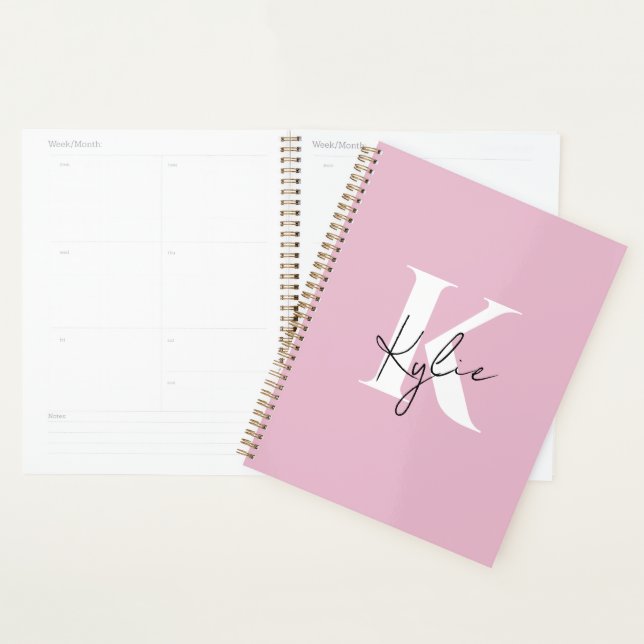 Moderner rosa Personalisierter Monogramm-Name: Planer (Anzeige)