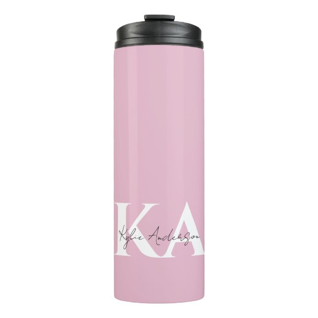 Moderner rosa Personalisierter Monogramm-Name: Thermosbecher (Vorderseite)