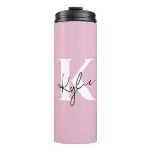 Moderner rosa Personalisierter Monogramm-Name: Thermosbecher