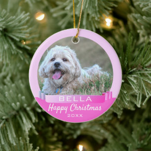 Moderner rosa Ribbon Hund oder Haustier Foto Weihn Keramik Ornament