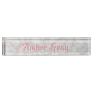 Moderner rosa Rosen-Goldmarmor-Stein-Luxus Namensplakette