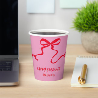 Moderner rosa Roter Bow Personalisierter Erwachsen Pappbecher