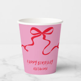 Moderner rosa Roter Bow Personalisierter Erwachsen Pappbecher