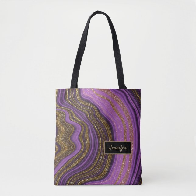Moderner rosa schwarzer Agate Kristallname Tasche (Vorderseite)