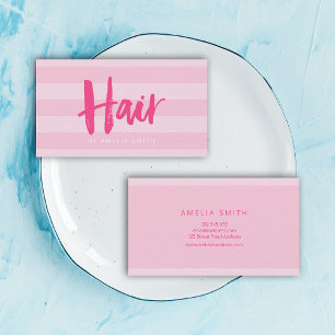 Moderner rosa Streifen-Bürsten-Skript-Friseursalo Visitenkarte