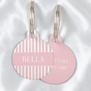Moderner rosa Streifen girly schick personalisiert Haustiermarke