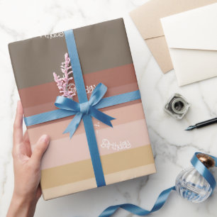 Moderner rosa und braun Streifen Geschenkpapier