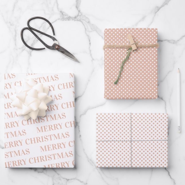 Moderner, rosa und eleganter Polka Punkt Weihnacht Geschenkpapier Set (Vorderseite)