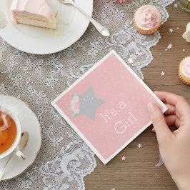 Moderner rosa und grauer Star Es ist ein Mädchen Serviette