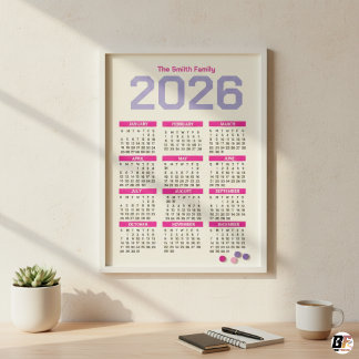 Moderner rosa und violetter Jahreskalender für die Magnetkarte