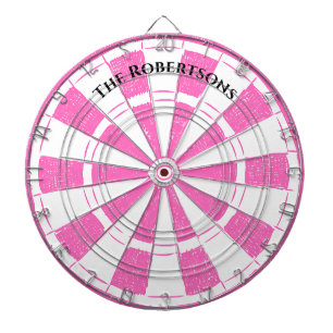 Moderner rosa und weißer Familienname  Dartscheibe