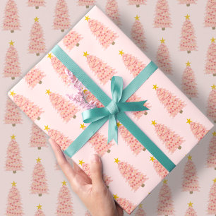 Moderner Rosa Weihnachtsbaum auf Rose Urlaub Geschenkpapier