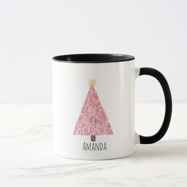 Moderner Rosa Weihnachtsbaum Tasse (Rechts)