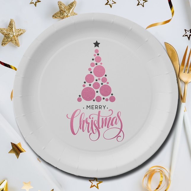 Moderner, rosa Weihnachtsbaumurlaub Pappteller (Modern Pink Christmas Tree Holiday Paper Plates)