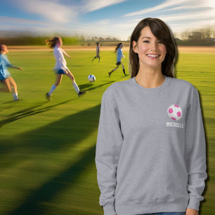 Moderner rosa weißer Fußball - Name hinzufügen Sweatshirt