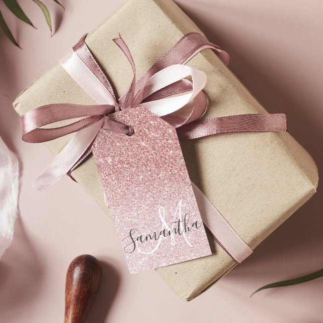 Moderner rosafarbener Glitzer Glitzern Personalisi Geschenkanhänger (Von Creator hochgeladen)