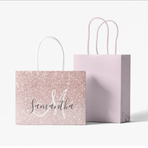 Moderner rosafarbener Glitzer Glitzern Personalisi Große Geschenktüte