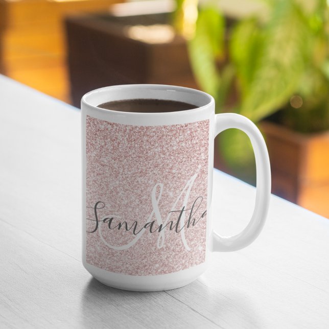 Moderner rosafarbener Glitzer Glitzern Personalisi Kaffeetasse (Von Creator hochgeladen)