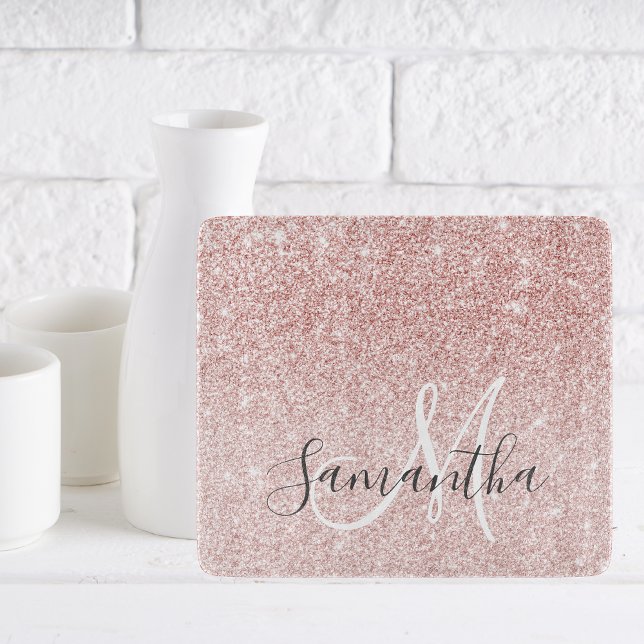 Moderner rosafarbener Glitzer Glitzern Personalisi Schneidebrett (Von Creator hochgeladen)