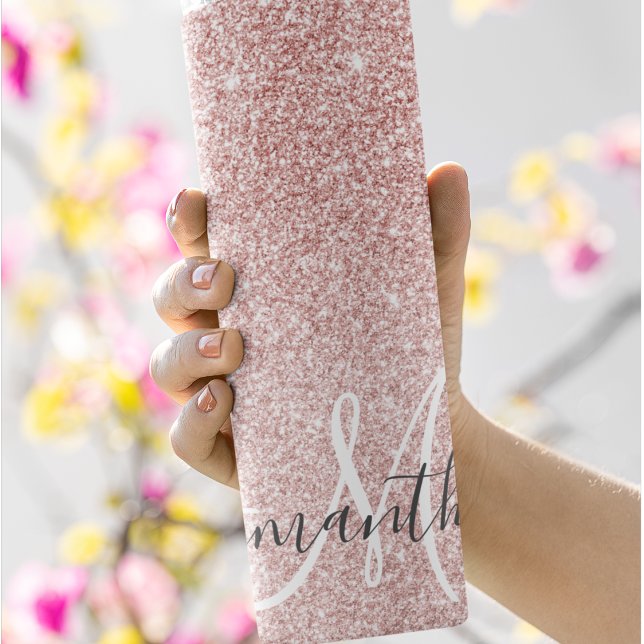 Moderner rosafarbener Glitzer Glitzern Personalisi Thermosbecher (Von Creator hochgeladen)