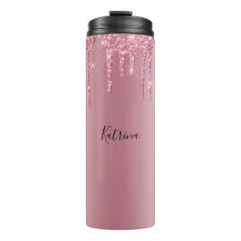 Moderner rosafarbener Glitzer Personalisierter Nam Thermosbecher