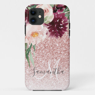 Moderner rosafarbener Glitzer und Blume mit Namen Case-Mate iPhone Hülle