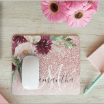 Moderner rosafarbener Glitzer und Blume mit Namen Mousepad<br><div class="desc">Moderner rosafarbener Glitzer und Blume mit Namen</div>