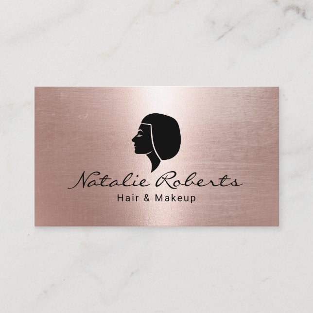 Moderner Rose Gold Bob Haarlogos Schönheitssalon Visitenkarte (Vorderseite)