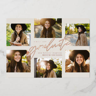 Moderner Rose Gold Foto Collage Abschluss Folieneinladung
