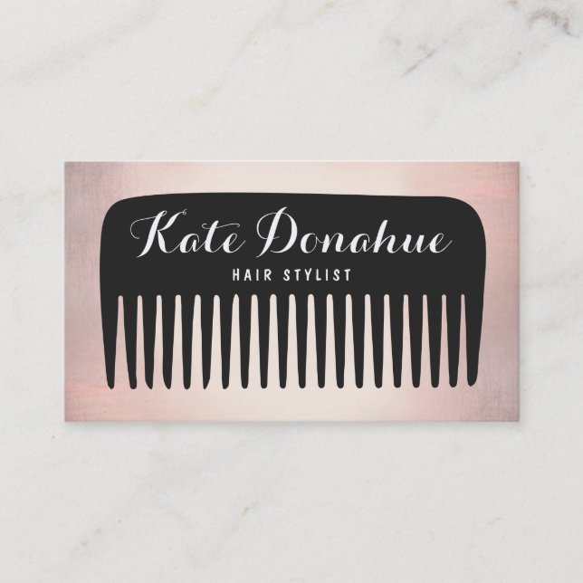Moderner Rose Gold Friseur Comb Salon Visitenkarte (Vorderseite)