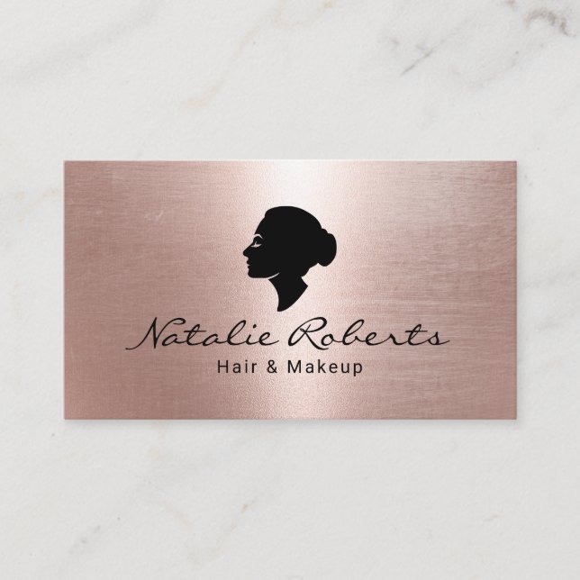 Moderner Rose Gold Girl Head Logo Beauty Salon Wel Visitenkarte (Vorderseite)