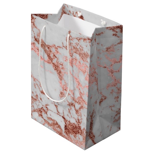 Moderner Rose Gold Glitzer Mittlere Geschenktüte (Rückseite Schrägansicht)