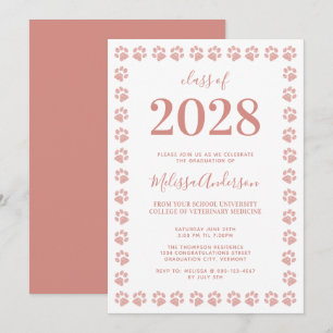 Moderner Rose Gold Glitzer Paw Prints Abschluss Einladung