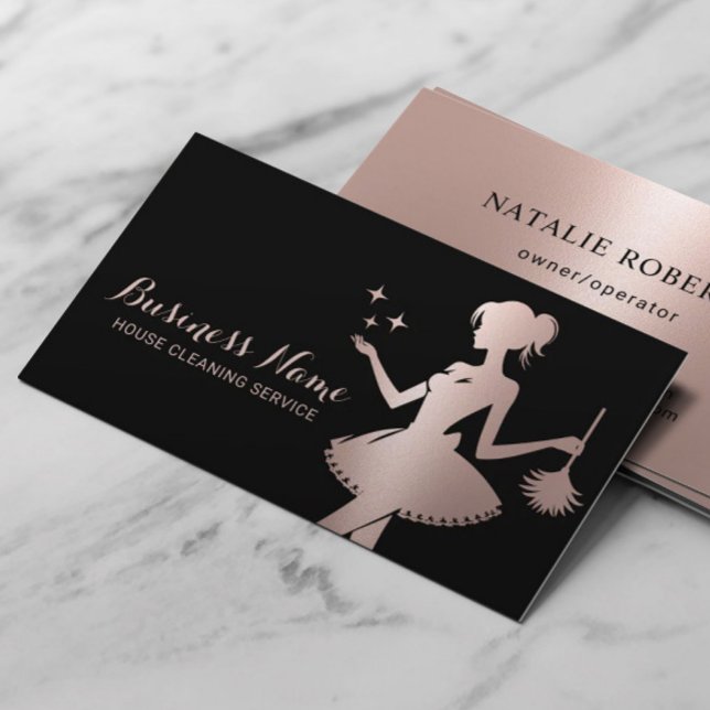 Moderner Rose Gold Haushaltshilfe Reinigungsservic Visitenkarte (Von Creator hochgeladen)