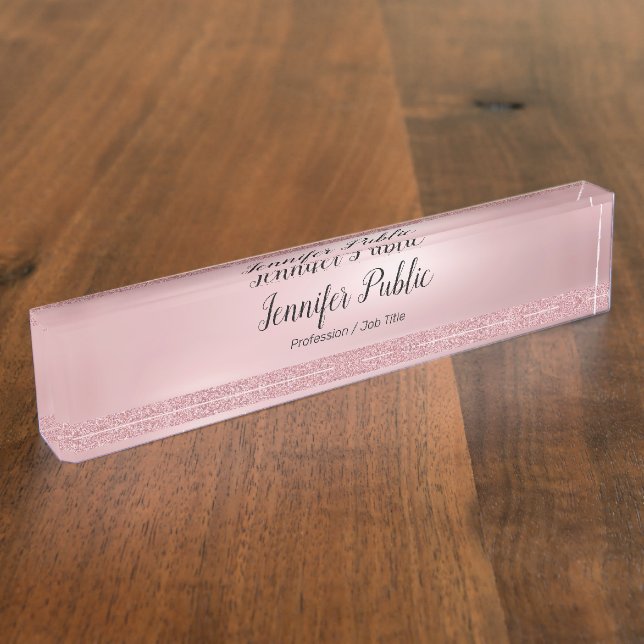 Moderner Rosen-GoldGlitzer-Handschrifts-Text-Name Namensplakette (Seite)