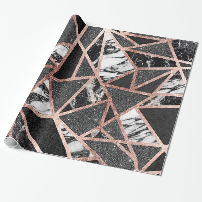 Moderner Rosen-GoldGlitzer-Marmor-geometrisches Geschenkpapier (Ungerollt)