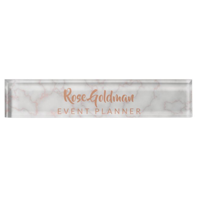 Moderner Rosen-Goldmarmor-Stein-Luxus Namensplakette (Vorderseite)
