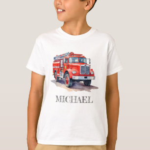 Moderner roter Feuerwehrwagen personalisierter Nam T-Shirt