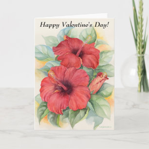 Moderner Roter Hibiskus Valentinstag Feiertagskarte