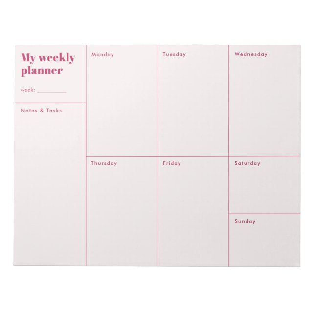 Moderner roter und beiger minimalistischer Wochenp Notizblock (Vorderseite)