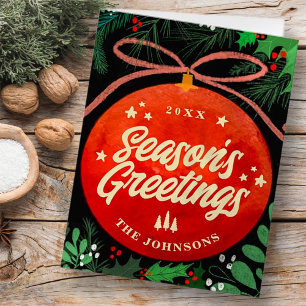 Moderner roter Weihnachtsball-Schmuck Botanik Feiertagskarte