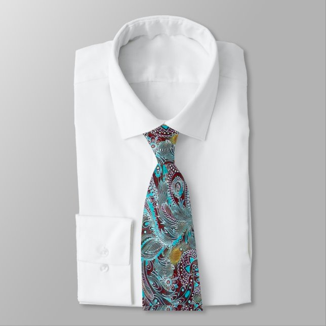 Moderner Rotwein u. blaue Paisley-Hals-Krawatte Krawatte (Gebunden)