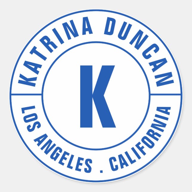 Moderner Royal Blue Monogram Curry Text Runder Aufkleber (Vorderseite)