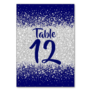 Moderner Royal Blue und Silver Glitzer Tischnummer