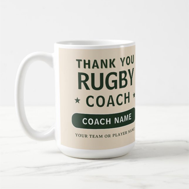 Moderner Rugby-Teamspieler-Trainer Kaffeetasse (Links)