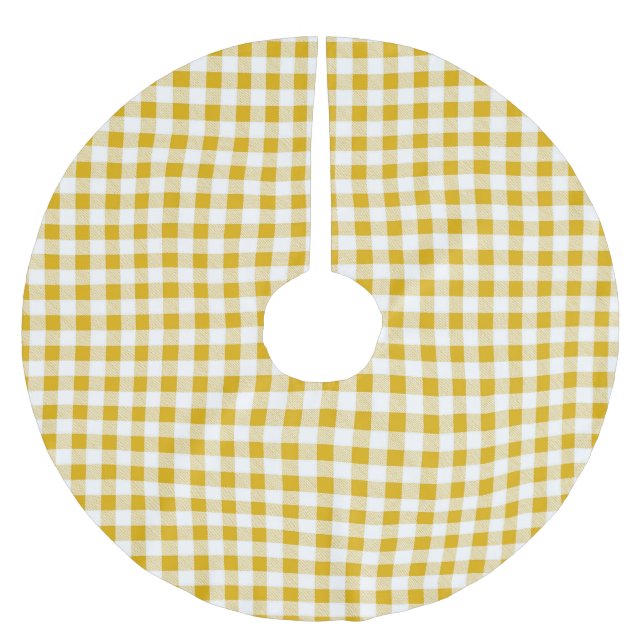 Moderner Rustikaler Gelber Gingham-Karo Polyester Weihnachtsbaumdecke (Vorderseite)